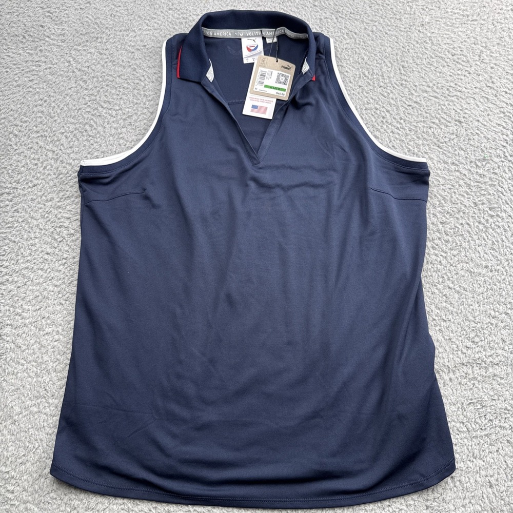 Puma Volition Rosie Golf Polo Shirt Womens Large Sleeveless Navy Tennis Running